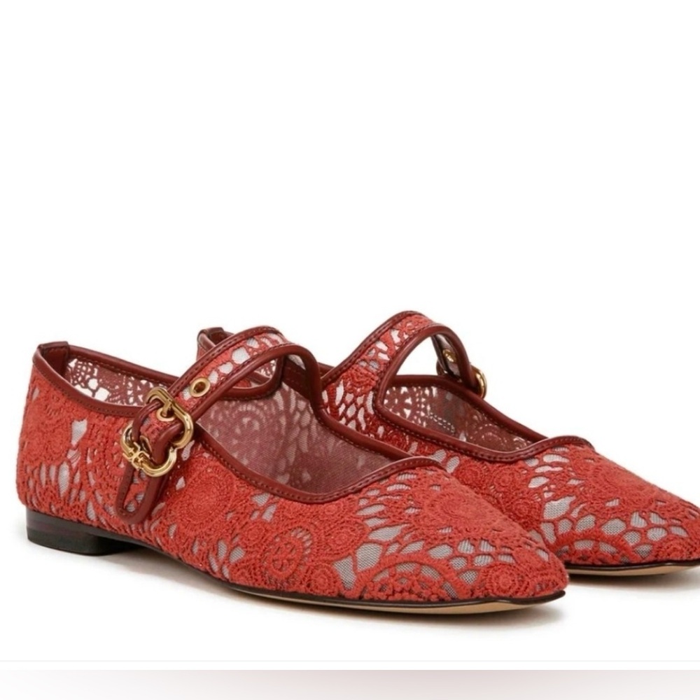 Sam Edelman Michaela Burnt Orange Crotchet Lace Mary Jane Flats 7.5